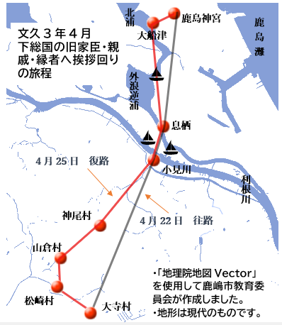 文久3年4月下総国挨拶回り地図の画像
